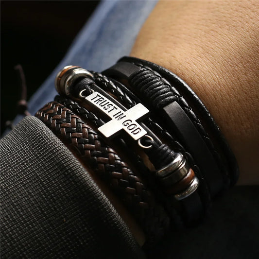 Lord's Plan: 3 Piece Leather Bracelets